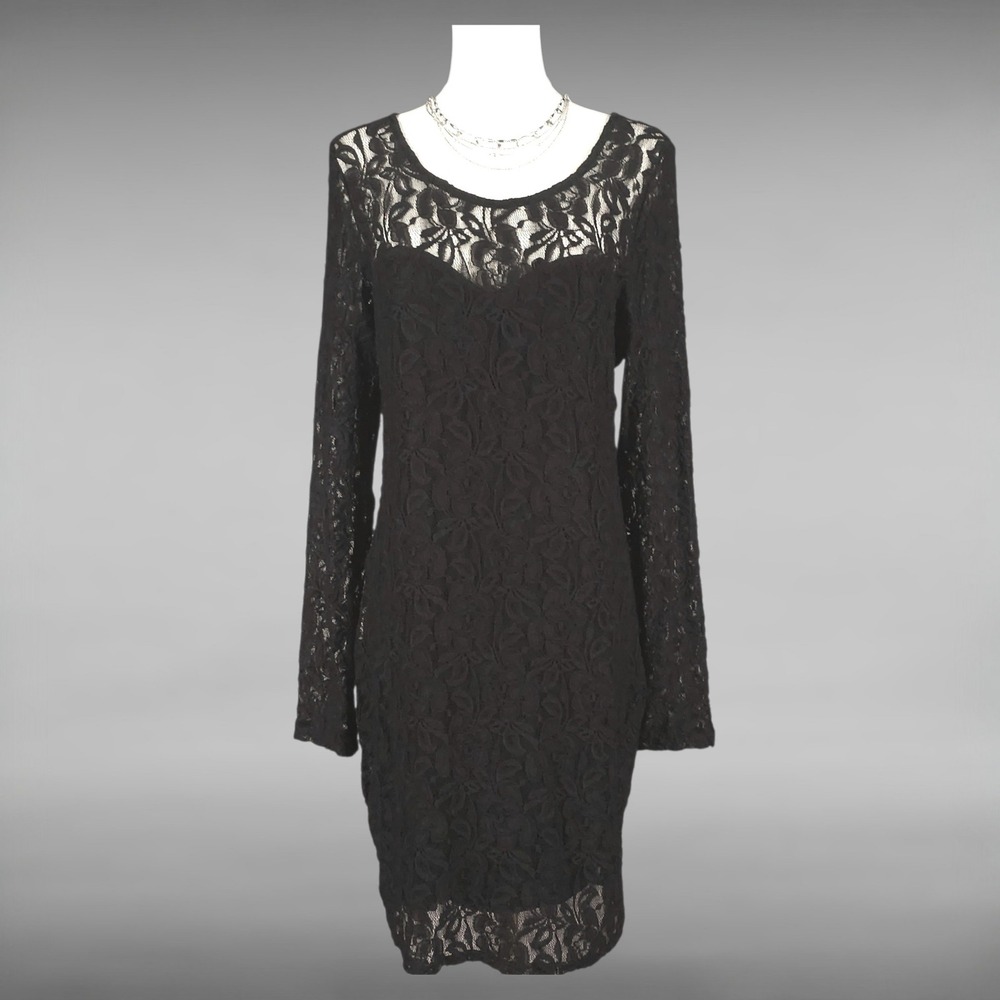 Goth Romantice‎ Lace Bodycon Dress Long Sleeve Keyhole Back Womens XL Juniors